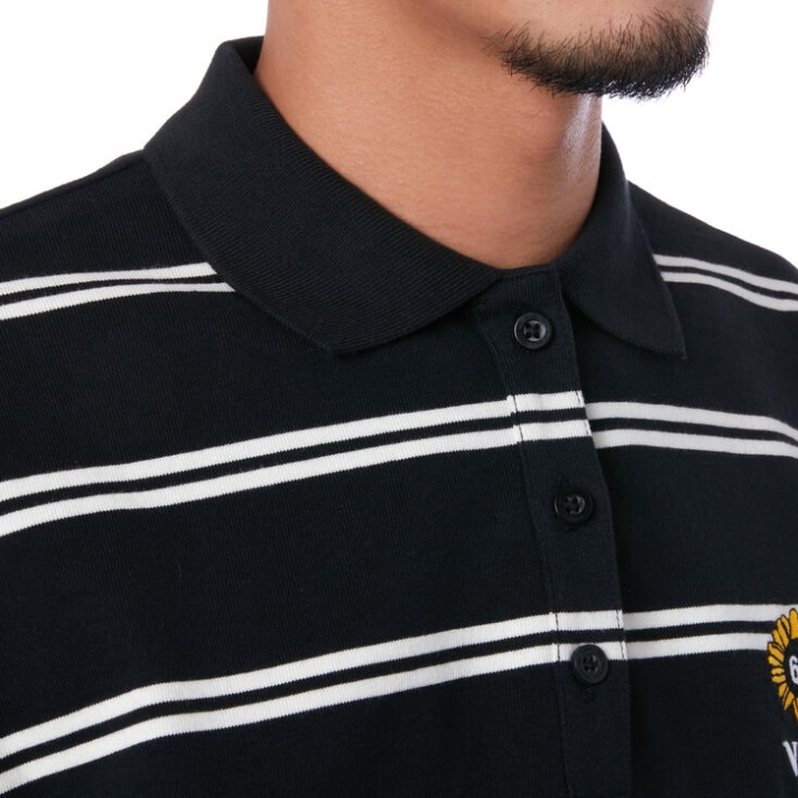 Vans 66 μπλουζάκι πόλο ηλίανθου μαύρο-μαρσμέλο ρίγα