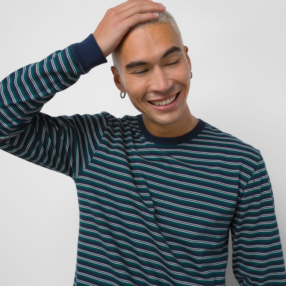 Vans Awbrey ριγέ μακρυμάνικο πλεκτό πουκάμισο φόρεμα Blues-garden