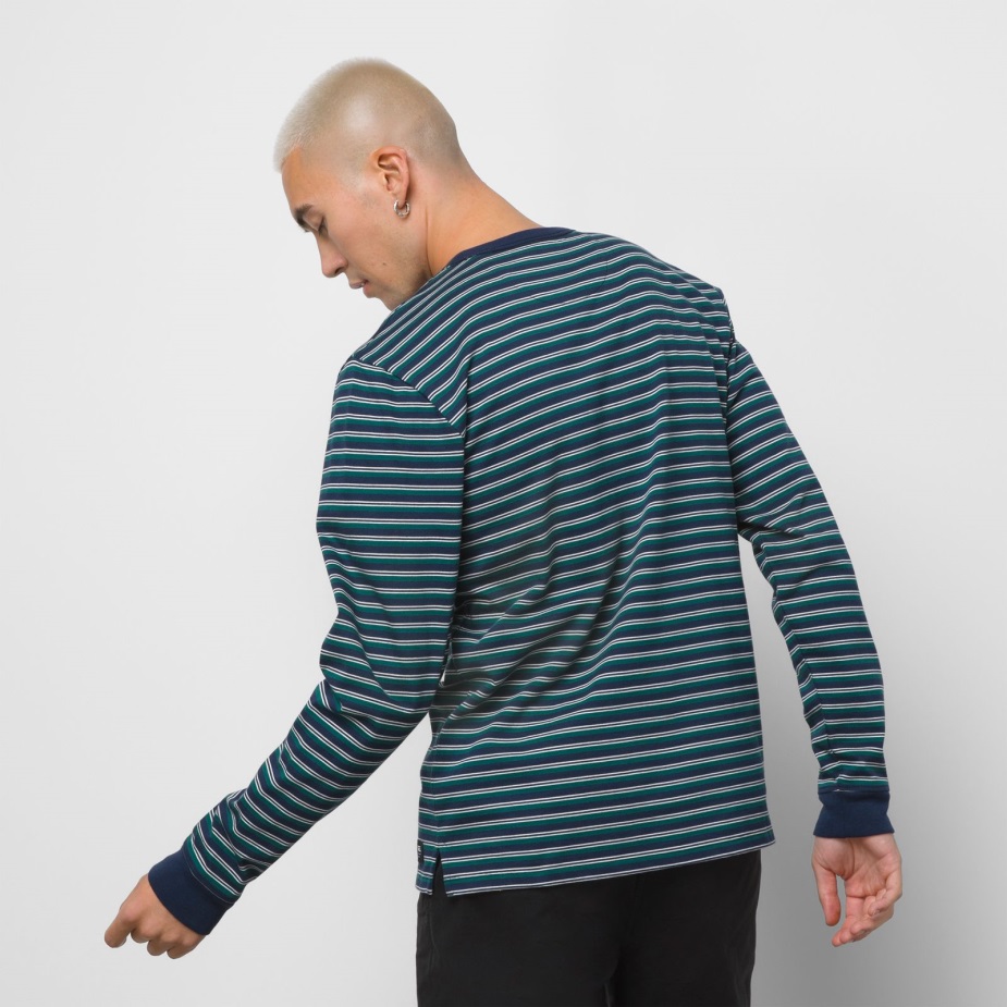 Vans Awbrey ριγέ μακρυμάνικο πλεκτό πουκάμισο φόρεμα Blues-garden