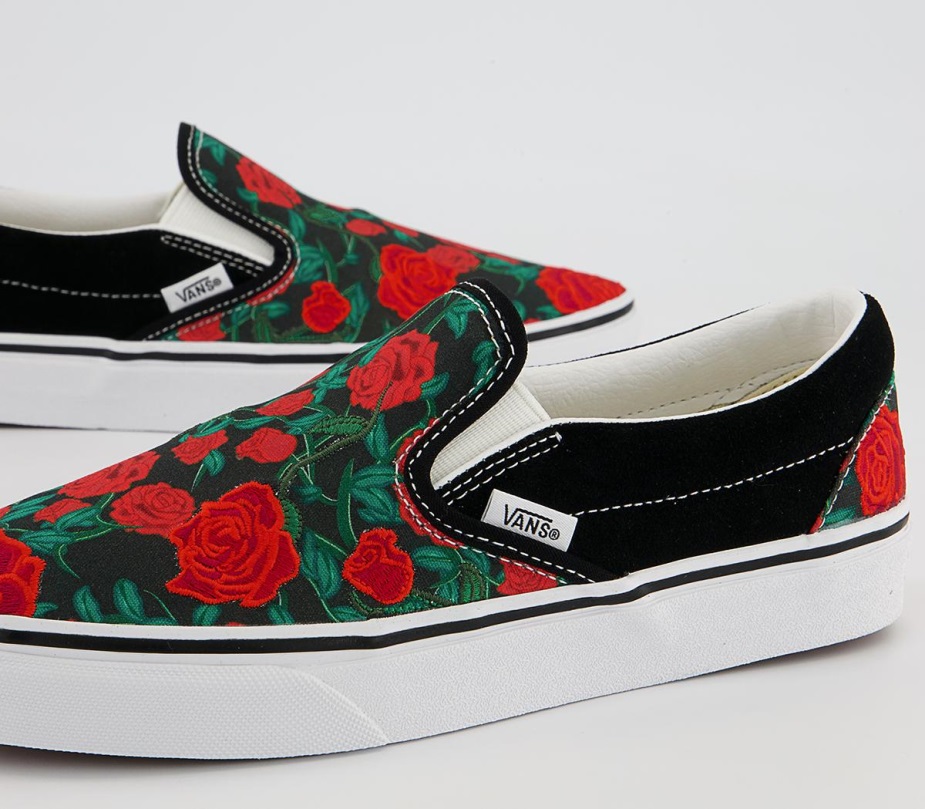 Vans Classic Slip σε μαύρα λευκά τριαντάφυλλα αποκλειστικά