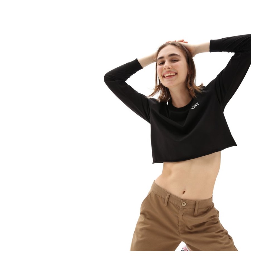 Vans Junior V μακρυμάνικο Cropped μπλουζάκι μαύρο