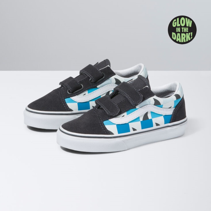 Vans Kids Glow Sharks Old Skool V Asphalt-true White
