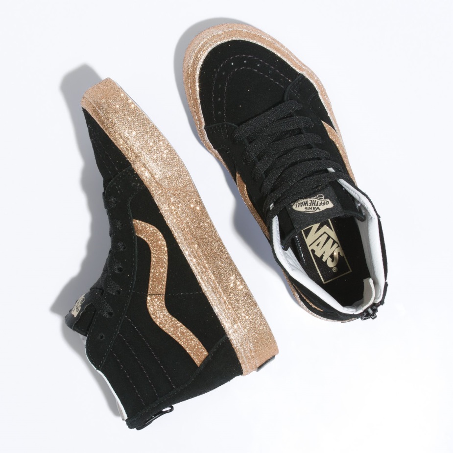 Vans Kids Party Glitter Sk8-hi Zip μαύρο-χρυσό