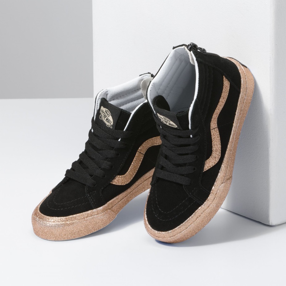 Vans Kids Party Glitter Sk8-hi Zip μαύρο-χρυσό