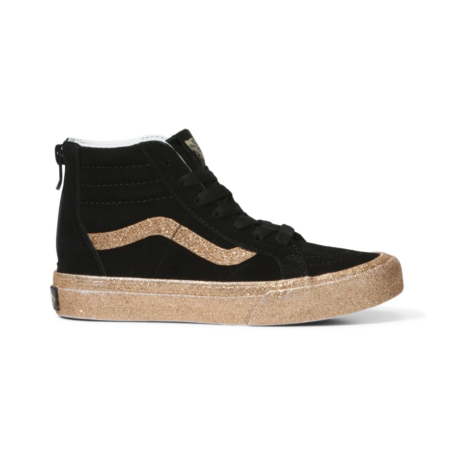 Vans Kids Party Glitter Sk8-hi Zip μαύρο-χρυσό