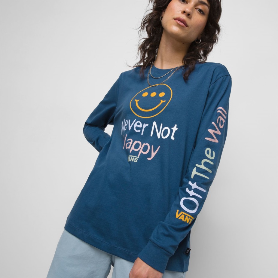 Vans Never Not Happy μακρυμάνικο Bff ​​μπλουζάκι σκούρο τζιν