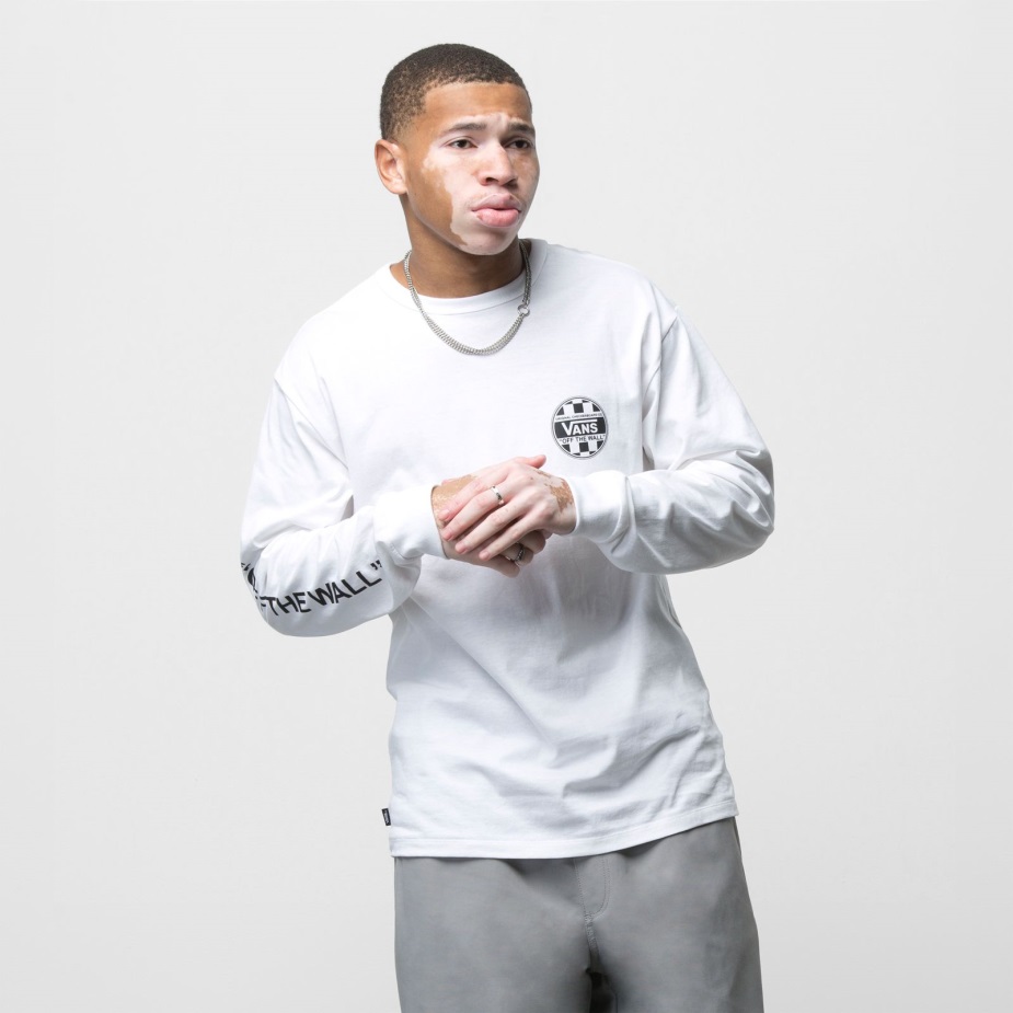 Vans Off The Wall Check γραφικό μακρυμάνικο μπλουζάκι λευκό