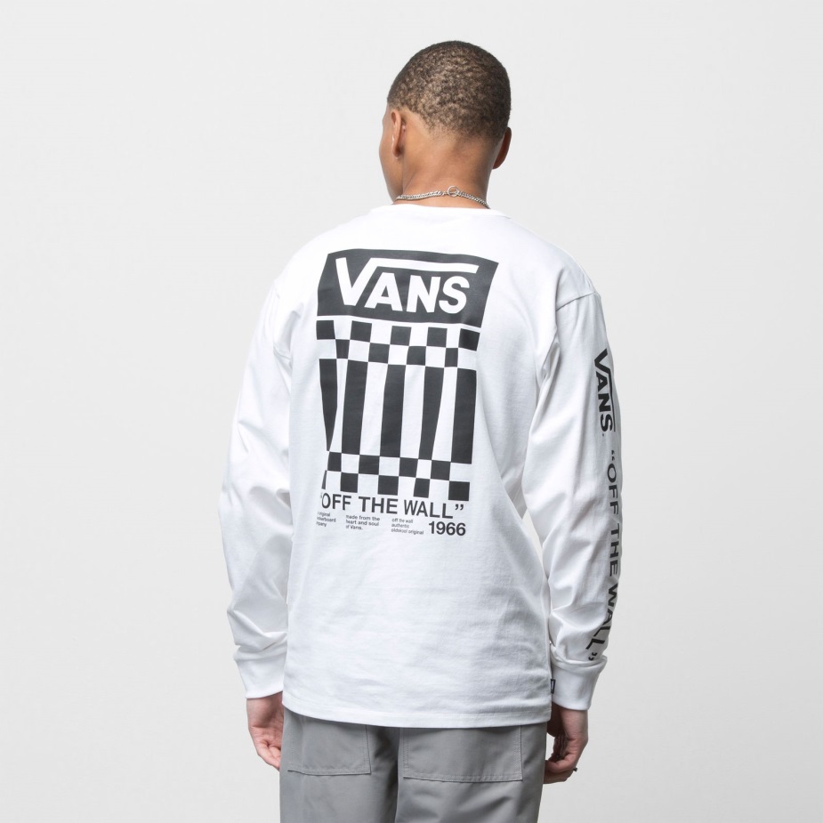 Vans Off The Wall Check γραφικό μακρυμάνικο μπλουζάκι λευκό
