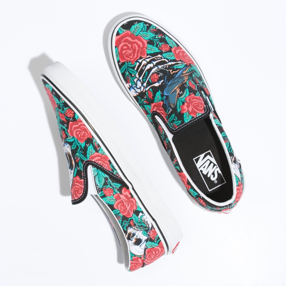 Vans Rose Skulls Classic Slip-on μαύρο-αληθινό λευκό