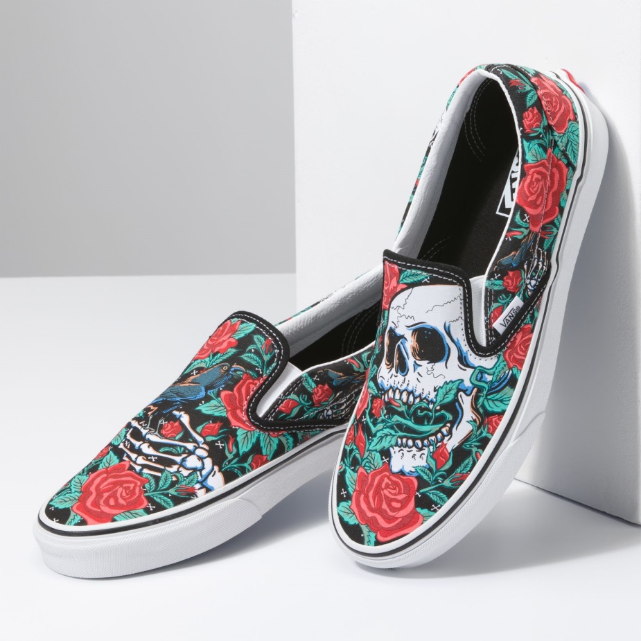 Vans Rose Skulls Classic Slip-on μαύρο-αληθινό λευκό