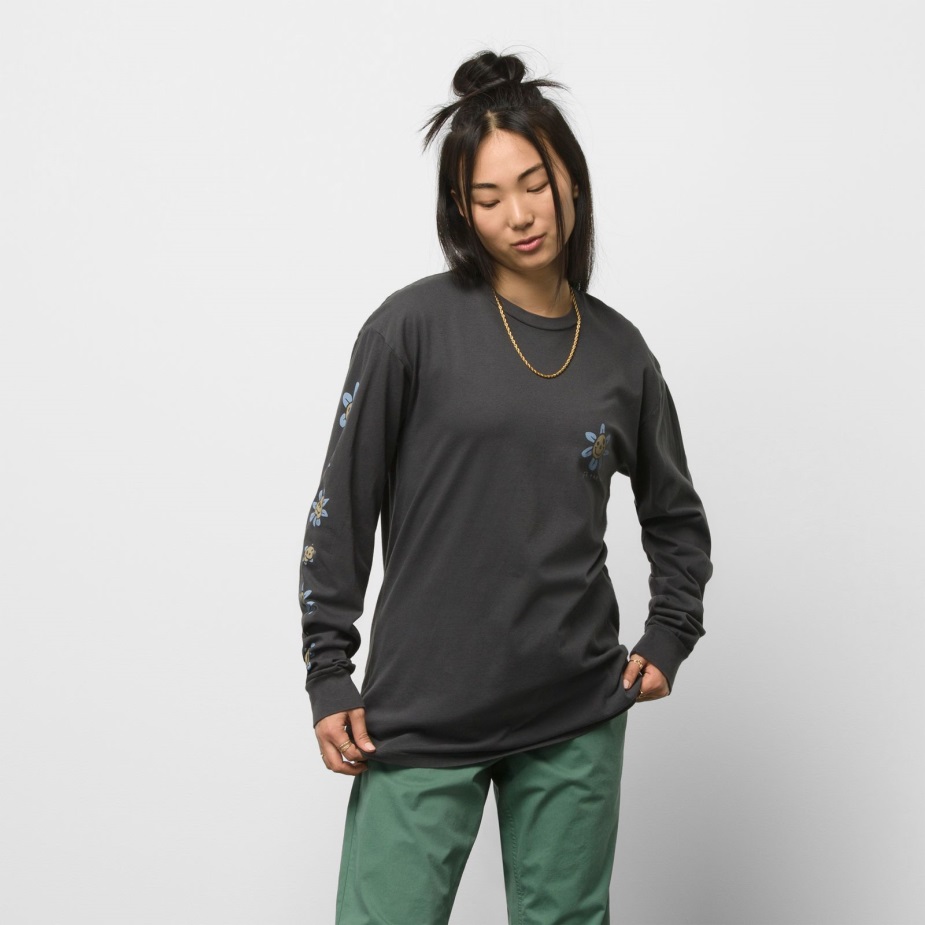 Vans Trippy Grin Floral μακρυμάνικο μπλουζάκι μαύρο