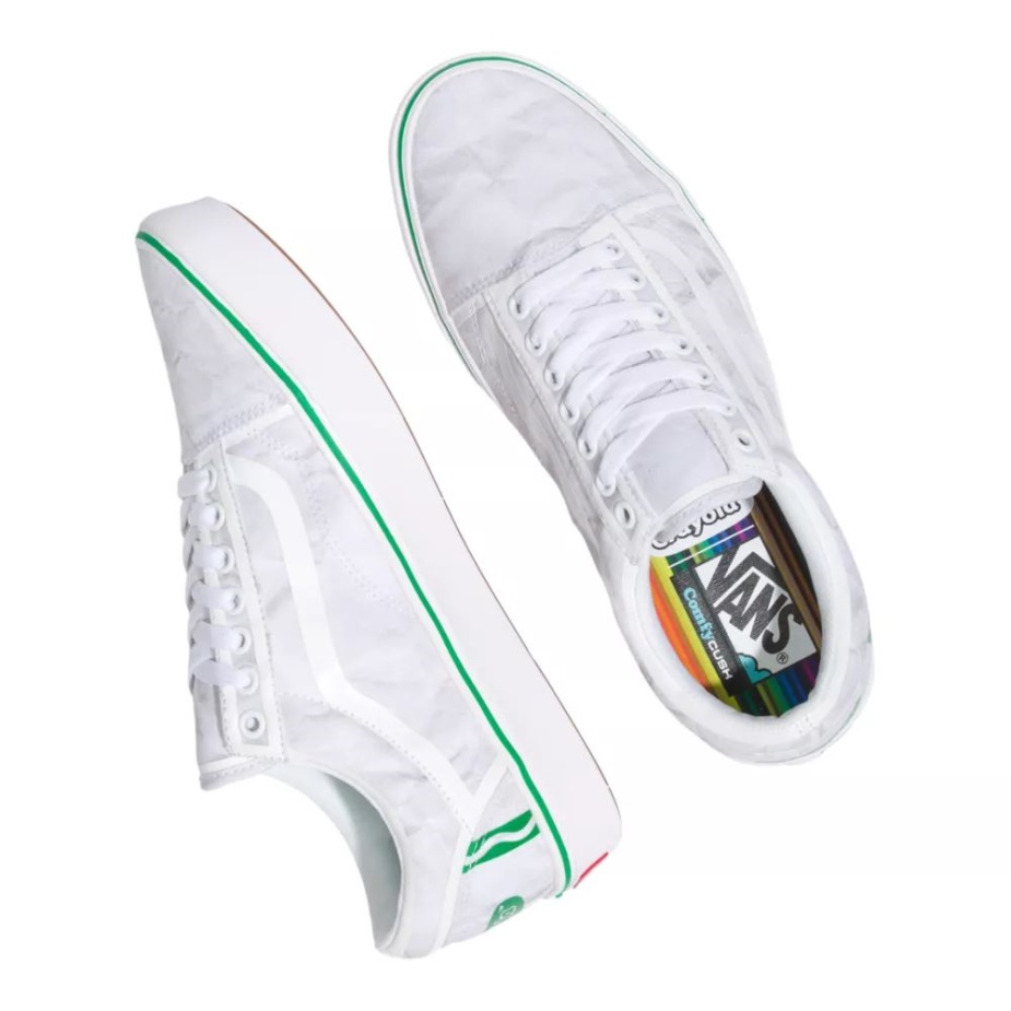 Vans X Crayola ανδρικά Comfycush παλιά Skool Skate Sneakers Casual Slip σε λευκό-πράσινο