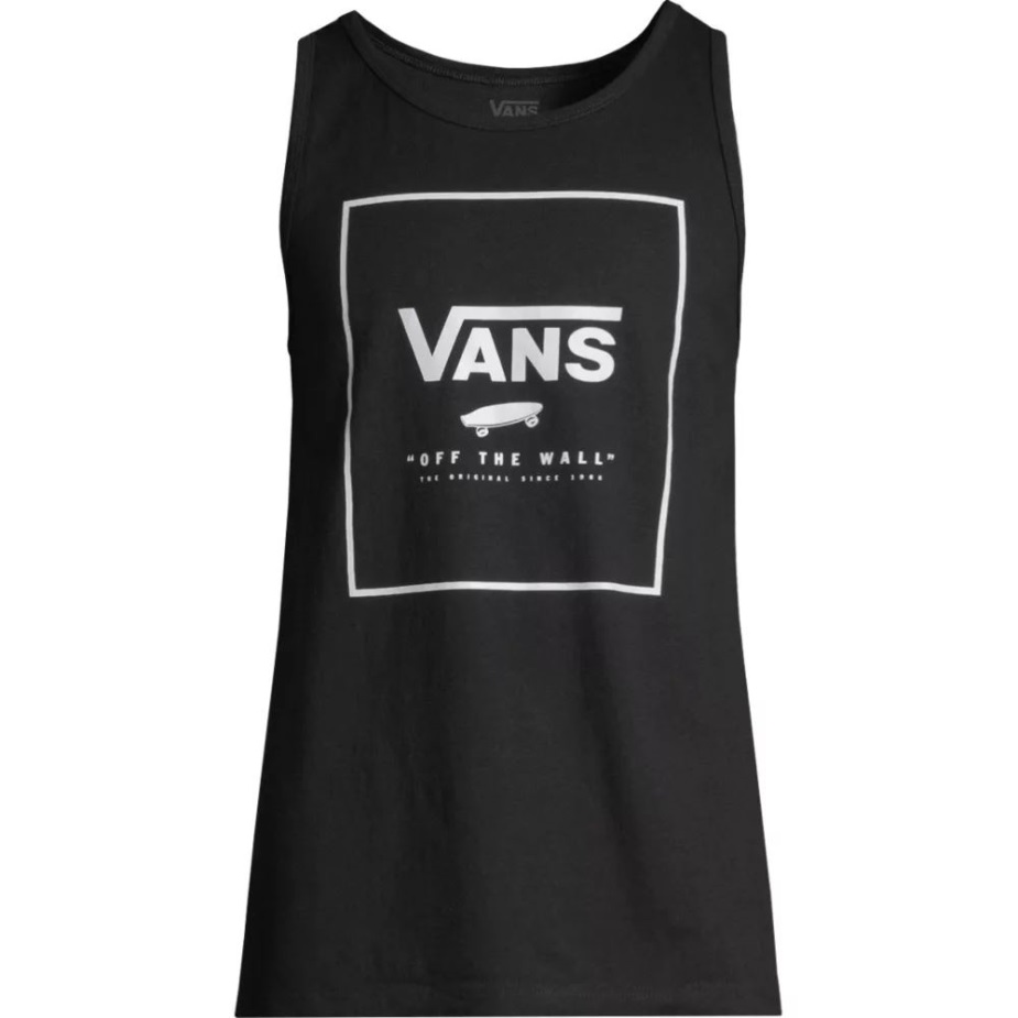 Vans ανδρικό κουτί εκτύπωσης φανελάκι βαμβακερό αμάνικο λευκό μπαλάντα μπλε