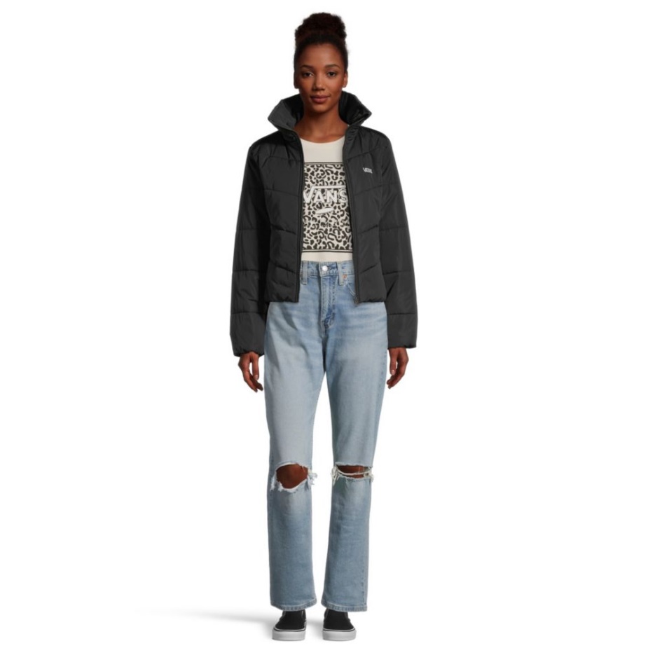 Vans γυναικείο χυτήριο V Puffer χειμερινό μπουφάν κοντό μονωμένο συνθετικό υδατοαπωθητικό σημείο λεοπάρδαλης
