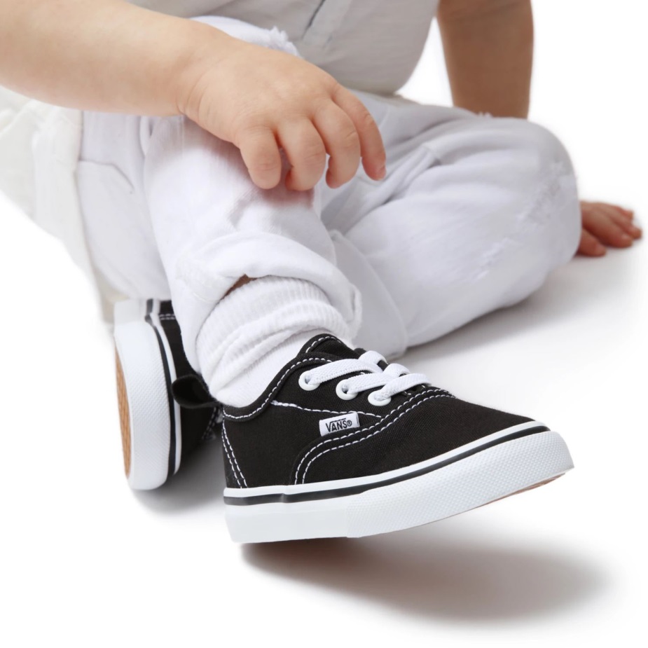 Vans νήπιο αυθεντικά ελαστικά παπούτσια δαντέλας (1-4 ετών) μαύρα