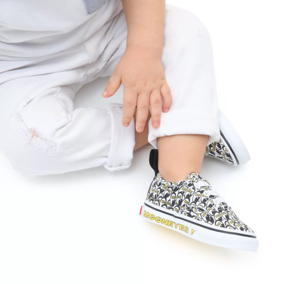 Vans νήπιο αυθεντικά ελαστικά παπούτσια δαντέλας (1-4 ετών) μαύρο-άσπρο