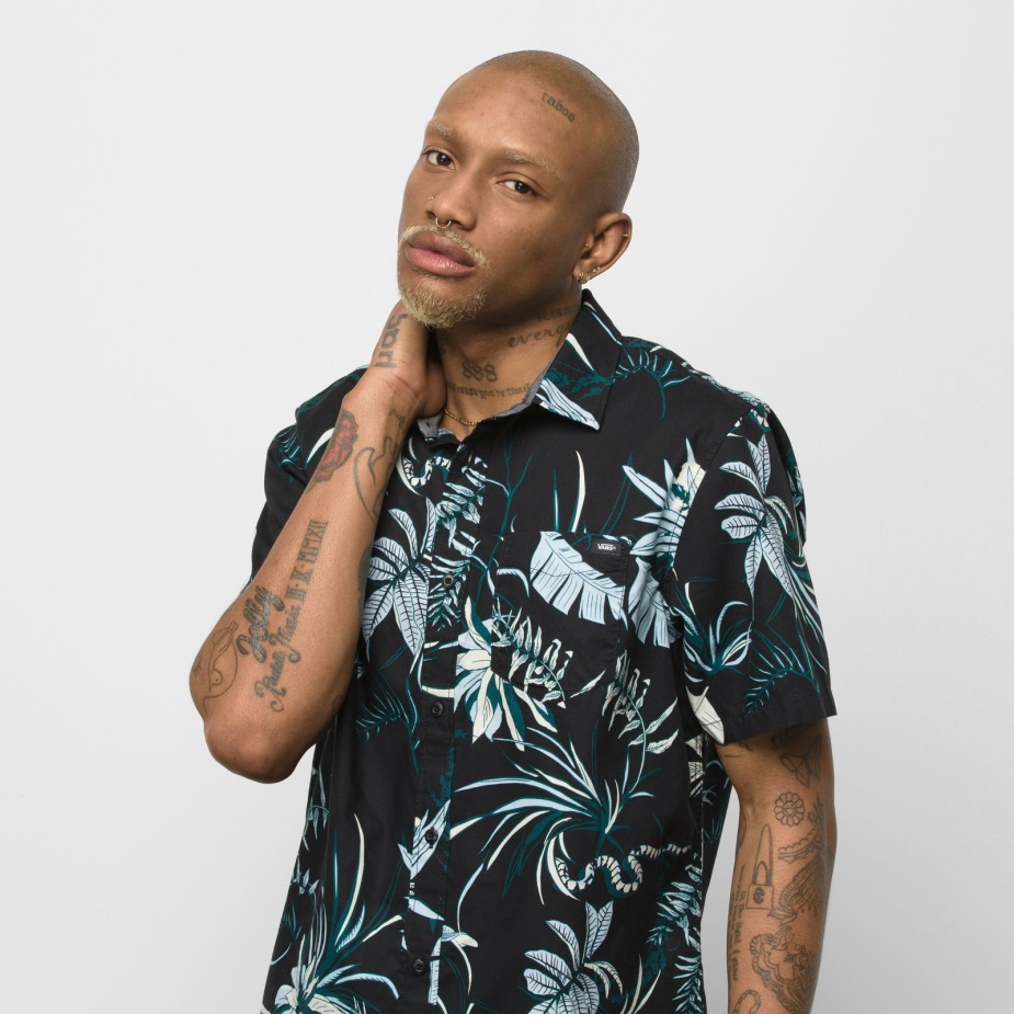 Vans πίσω μπλουζάκι με κουμπιά πουκάμισο μαύρο-βαθύ γαλαζοκίτρινο