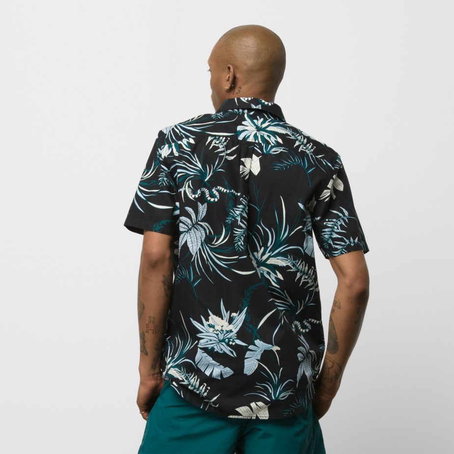 Vans πίσω μπλουζάκι με κουμπιά πουκάμισο μαύρο-βαθύ γαλαζοκίτρινο