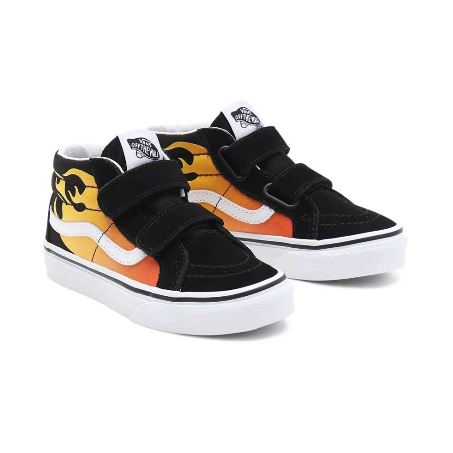 Vans παιδικά Hot Flame Sk8-μεσαία επανέκδοση V παπούτσια (4-8 ετών) μαύρα