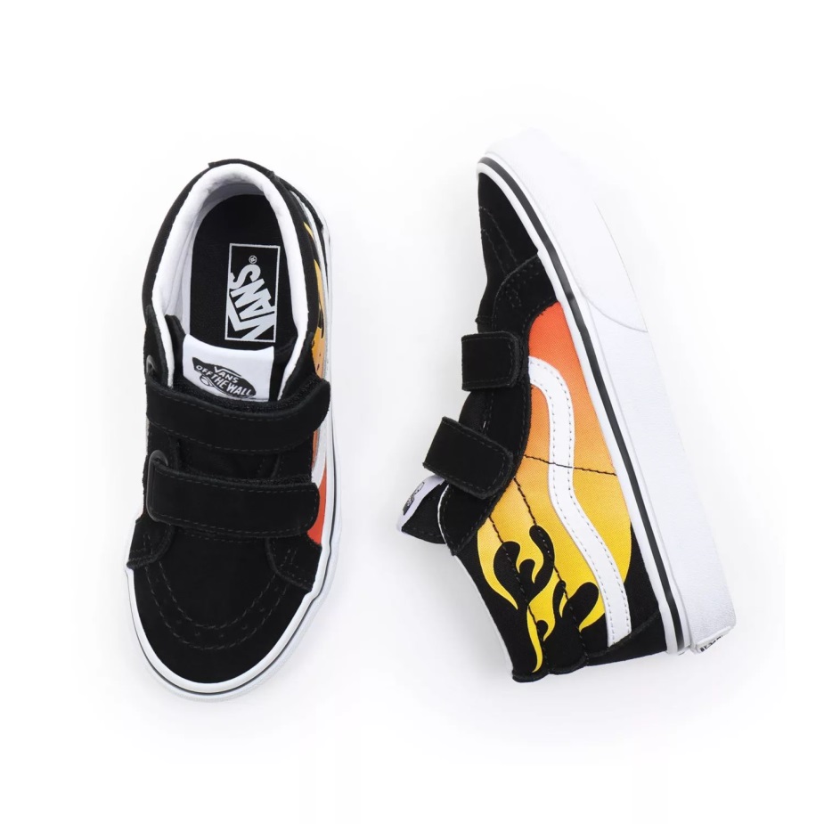 Vans παιδικά Hot Flame Sk8-μεσαία επανέκδοση V παπούτσια (4-8 ετών) μαύρα