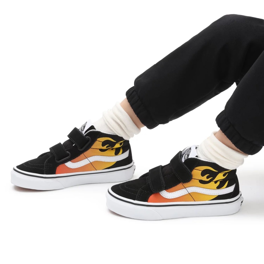 Vans παιδικά Hot Flame Sk8-μεσαία επανέκδοση V παπούτσια (4-8 ετών) μαύρα