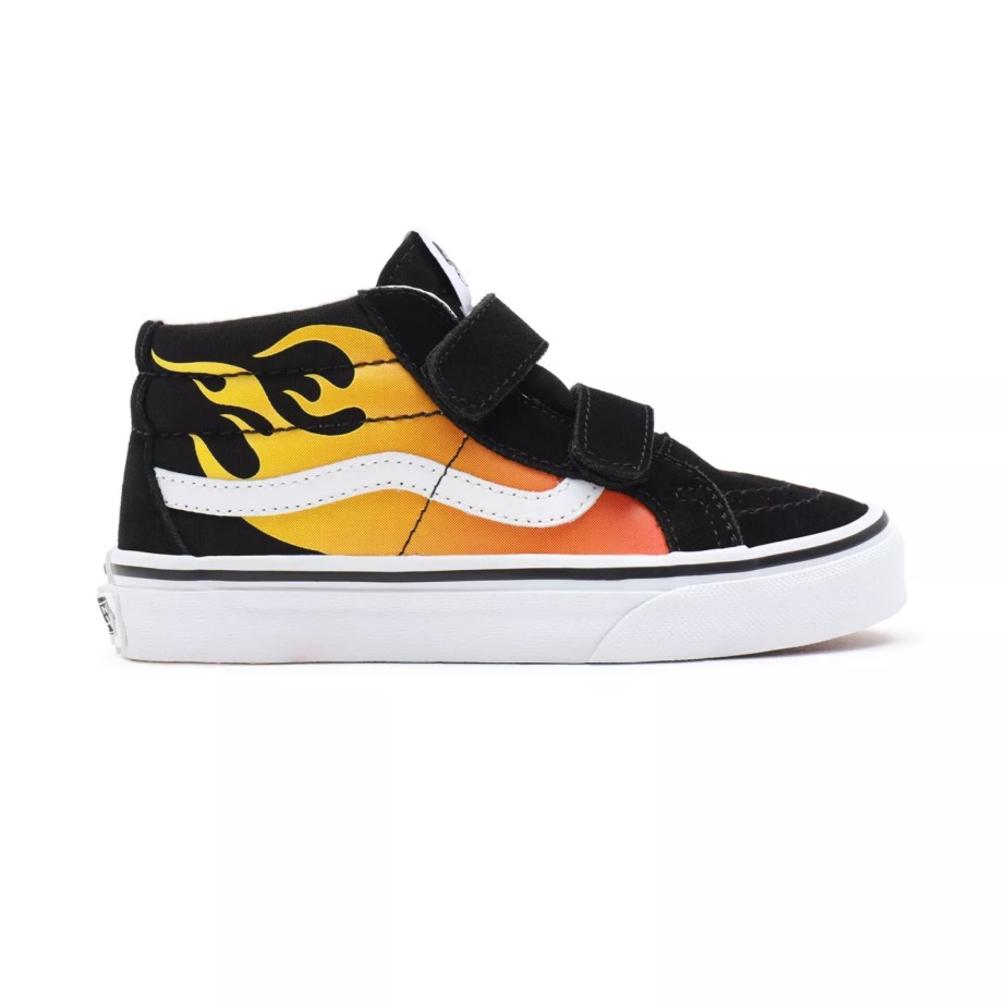 Vans παιδικά Hot Flame Sk8-μεσαία επανέκδοση V παπούτσια (4-8 ετών) μαύρα