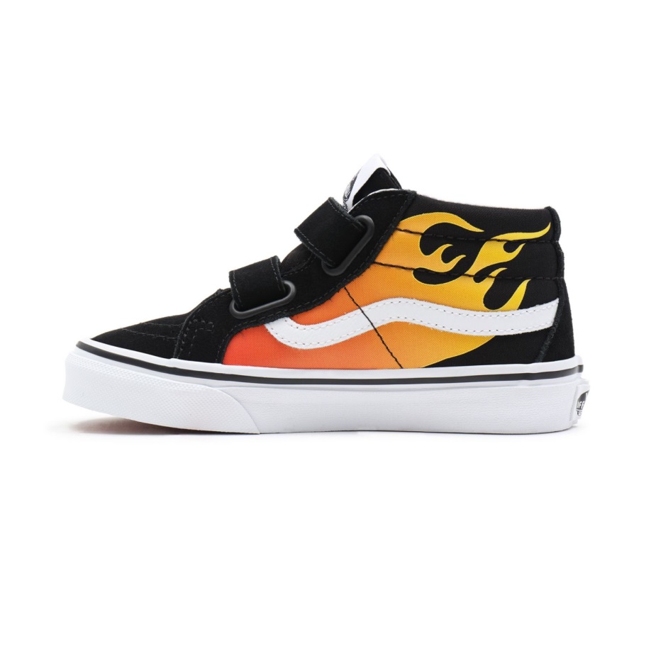 Vans παιδικά Hot Flame Sk8-μεσαία επανέκδοση V παπούτσια (4-8 ετών) μαύρα