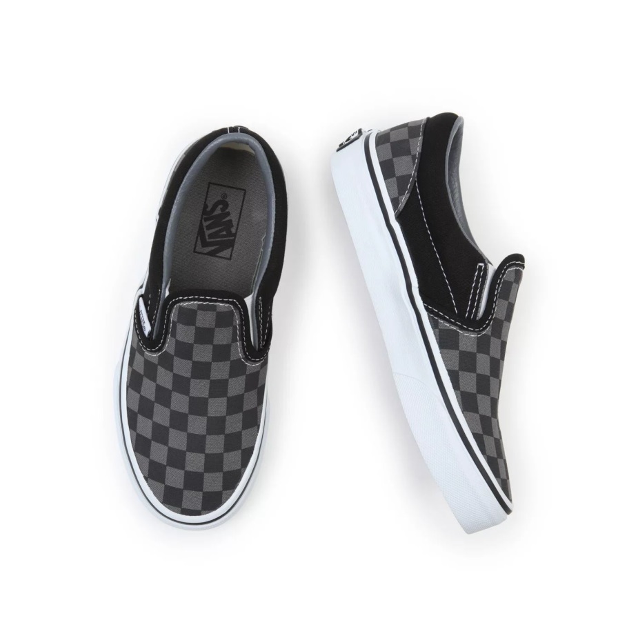 Vans παιδικά σκακιέρα κλασικά Slip-on παπούτσια (4-8 ετών) μαύρο-γκρι
