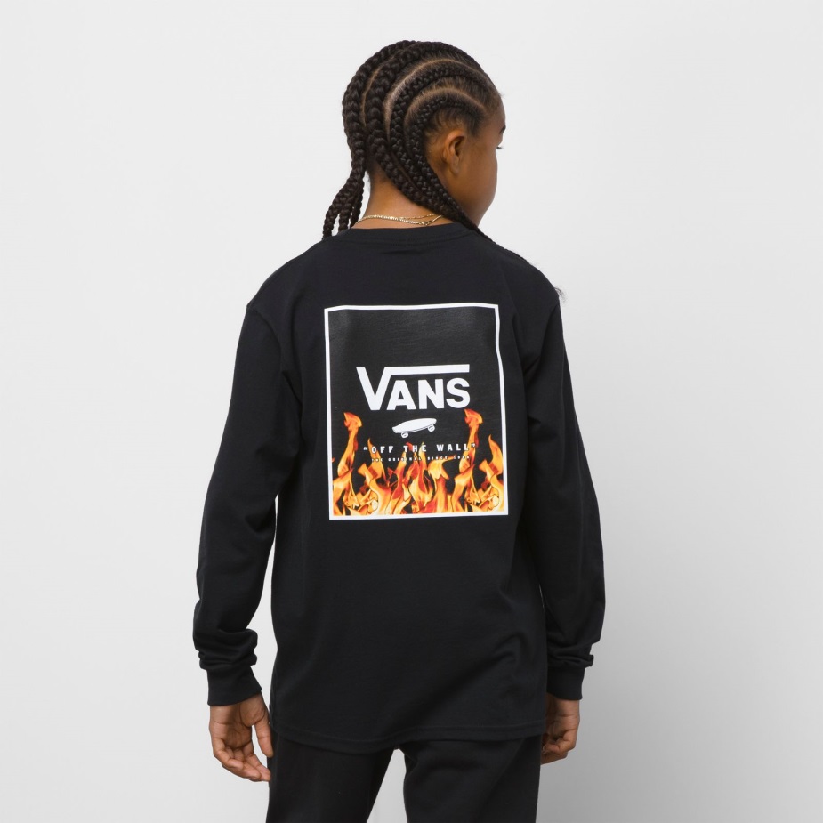 Vans παιδικό κουτί με στάμπα πίσω μακρυμάνικο μπλουζάκι μαύρο-μαύρο-άσπρο