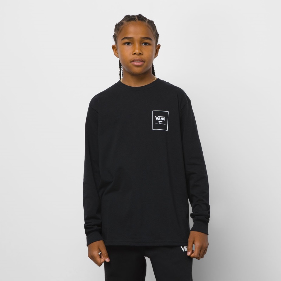 Vans παιδικό κουτί με στάμπα πίσω μακρυμάνικο μπλουζάκι μαύρο-μαύρο-άσπρο