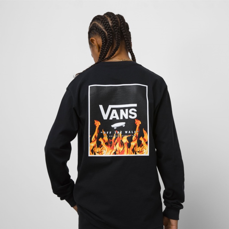 Vans παιδικό κουτί με στάμπα πίσω μακρυμάνικο μπλουζάκι μαύρο-μαύρο-άσπρο