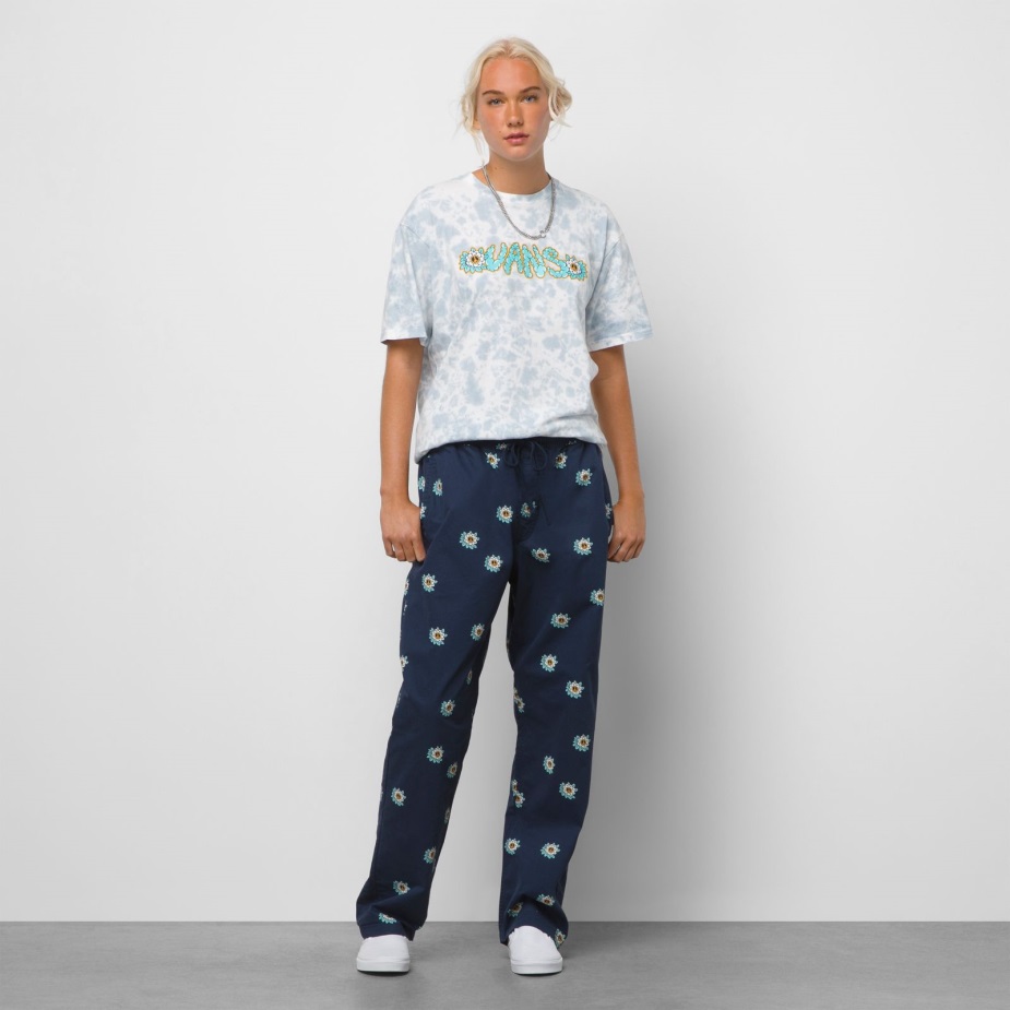 Vans σειρά φαρδύ κωνικό ελαστικό φόρεμα παντελόνι μέσης μπλε-λευκό