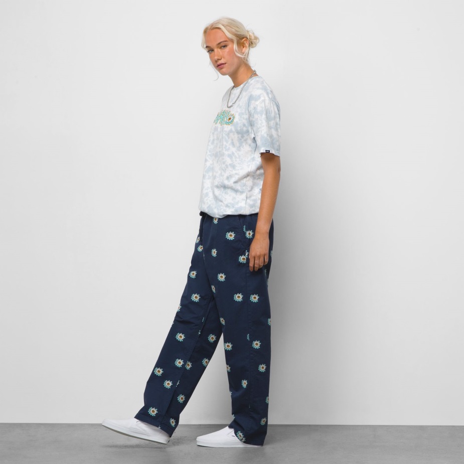 Vans σειρά φαρδύ κωνικό ελαστικό φόρεμα παντελόνι μέσης μπλε-λευκό