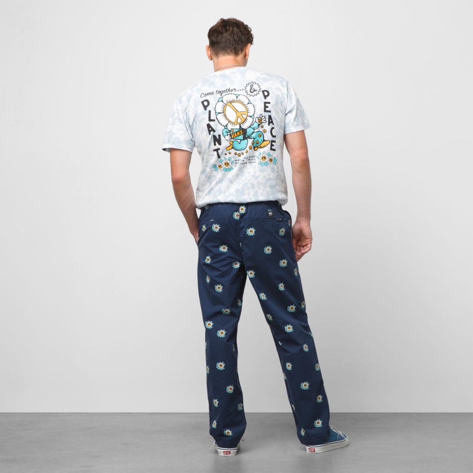 Vans σειρά φαρδύ κωνικό ελαστικό φόρεμα παντελόνι μέσης μπλε-λευκό