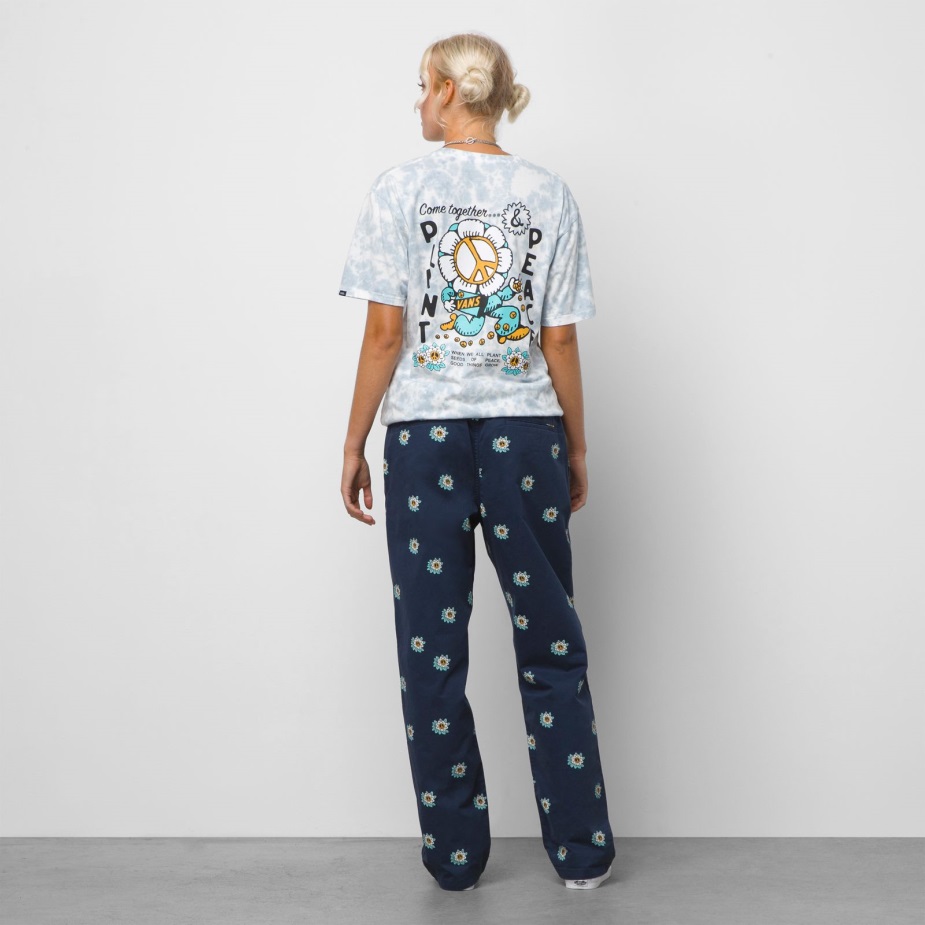 Vans σειρά φαρδύ κωνικό ελαστικό φόρεμα παντελόνι μέσης μπλε-λευκό