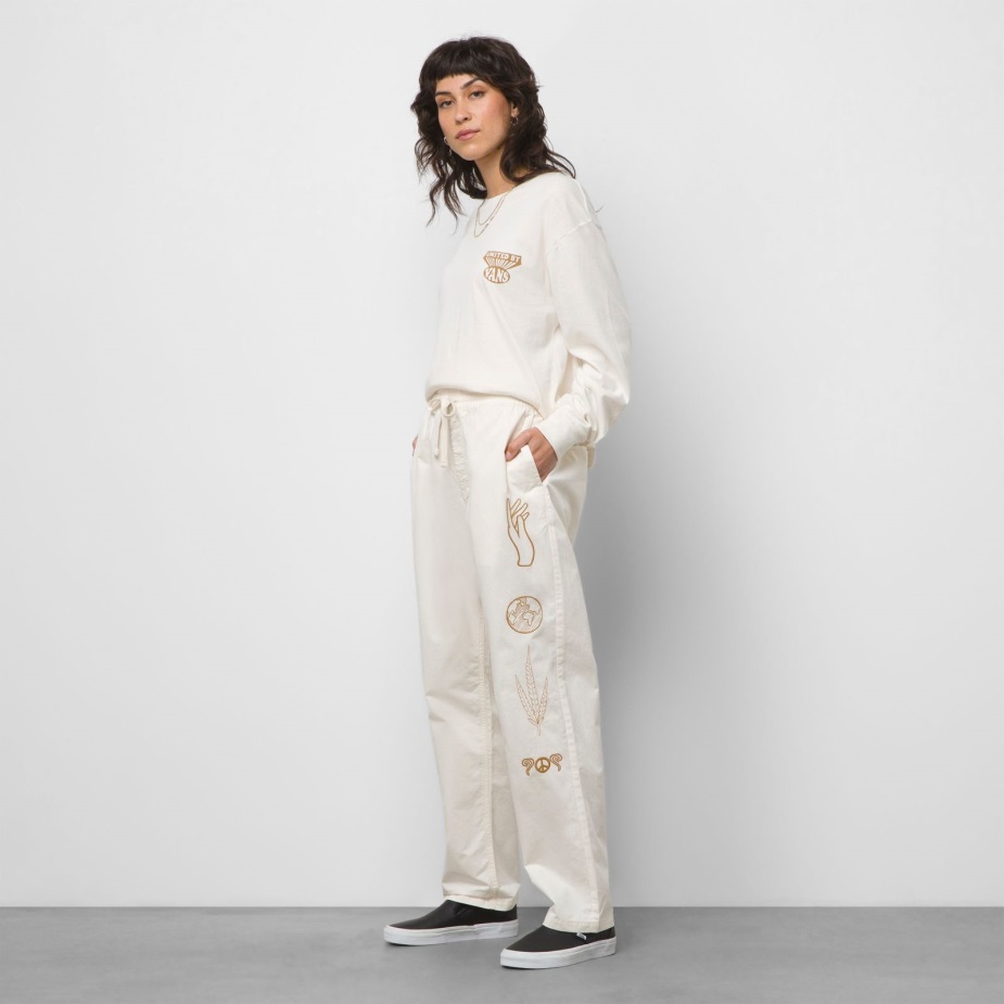 Vans σειρά χαλαρό κωνικό ελαστικό παντελόνι μέσης αντίκα λευκό-καφέ