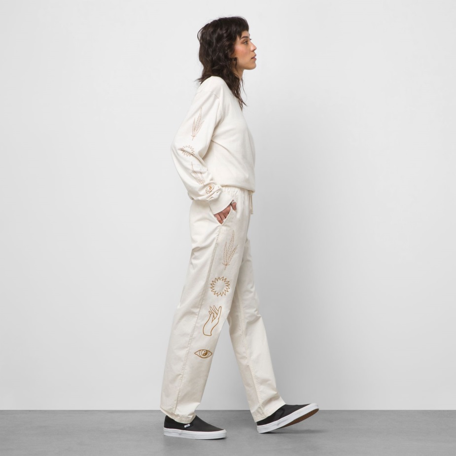 Vans σειρά χαλαρό κωνικό ελαστικό παντελόνι μέσης αντίκα λευκό-καφέ