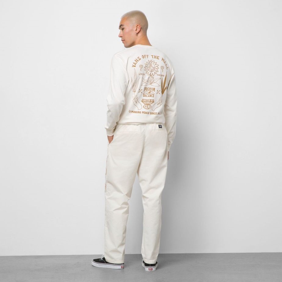 Vans σειρά χαλαρό κωνικό ελαστικό παντελόνι μέσης αντίκα λευκό-καφέ