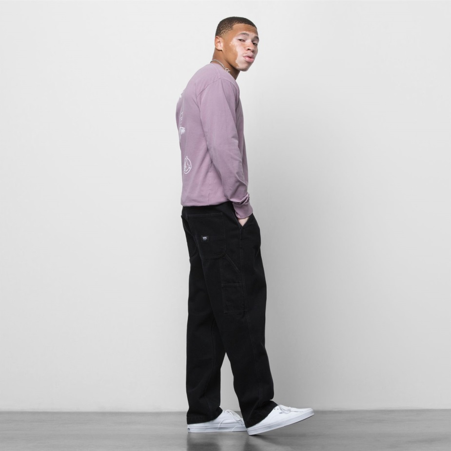 Vans τρυπάνι αγγαρεία χαλαρό κωνικό τζιν παντελόνι μαύρο