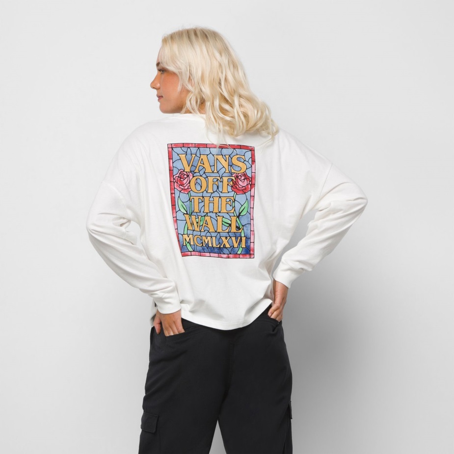 Vans χρωματισμένα ροζ μακρυμάνικο χαλαρό κουτί μπλουζάκι Marshmallow