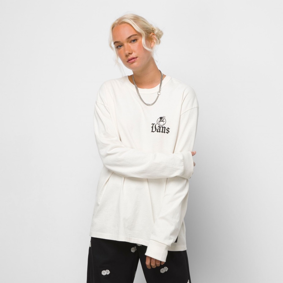 Vans ψηλό καπέλο μακρυμάνικο μπλουζάκι αντίκες λευκό