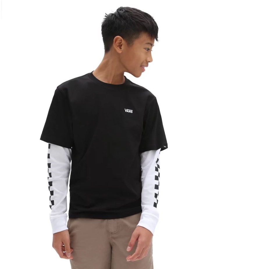 Vans Boys Long Check Twofer T-shirt (8-14 ετών) μαύρο