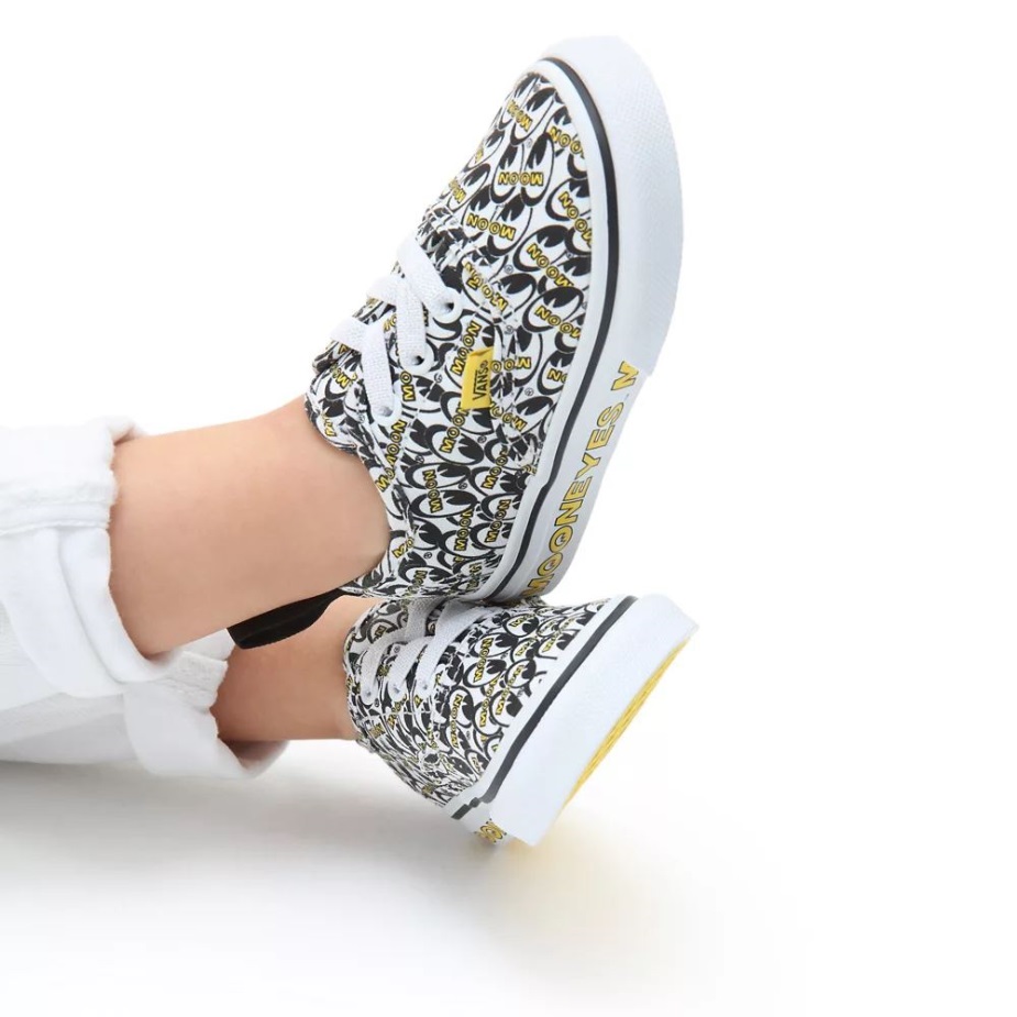 Vans νήπιο αυθεντικά ελαστικά παπούτσια δαντέλας (1-4 ετών) μαύρο-άσπρο