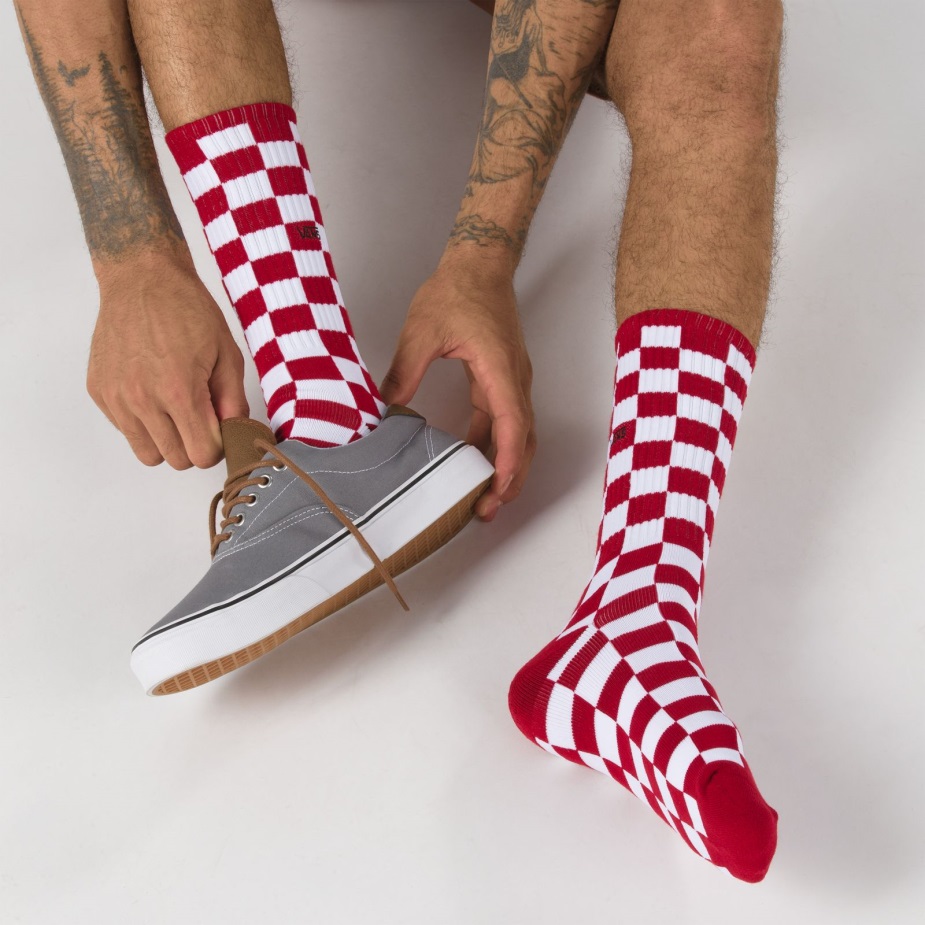 Vans Checkerboard Crew κάλτσα μεγέθους 9,5-13 κόκκινο-λευκό τσεκ