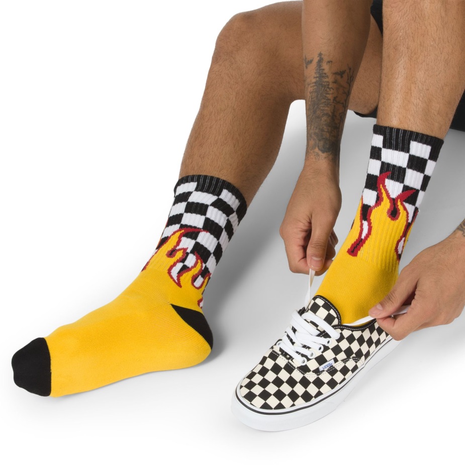Vans Flame Check Crew Sock Size 9,5-13 μαύρο-άσπρο Check-flame