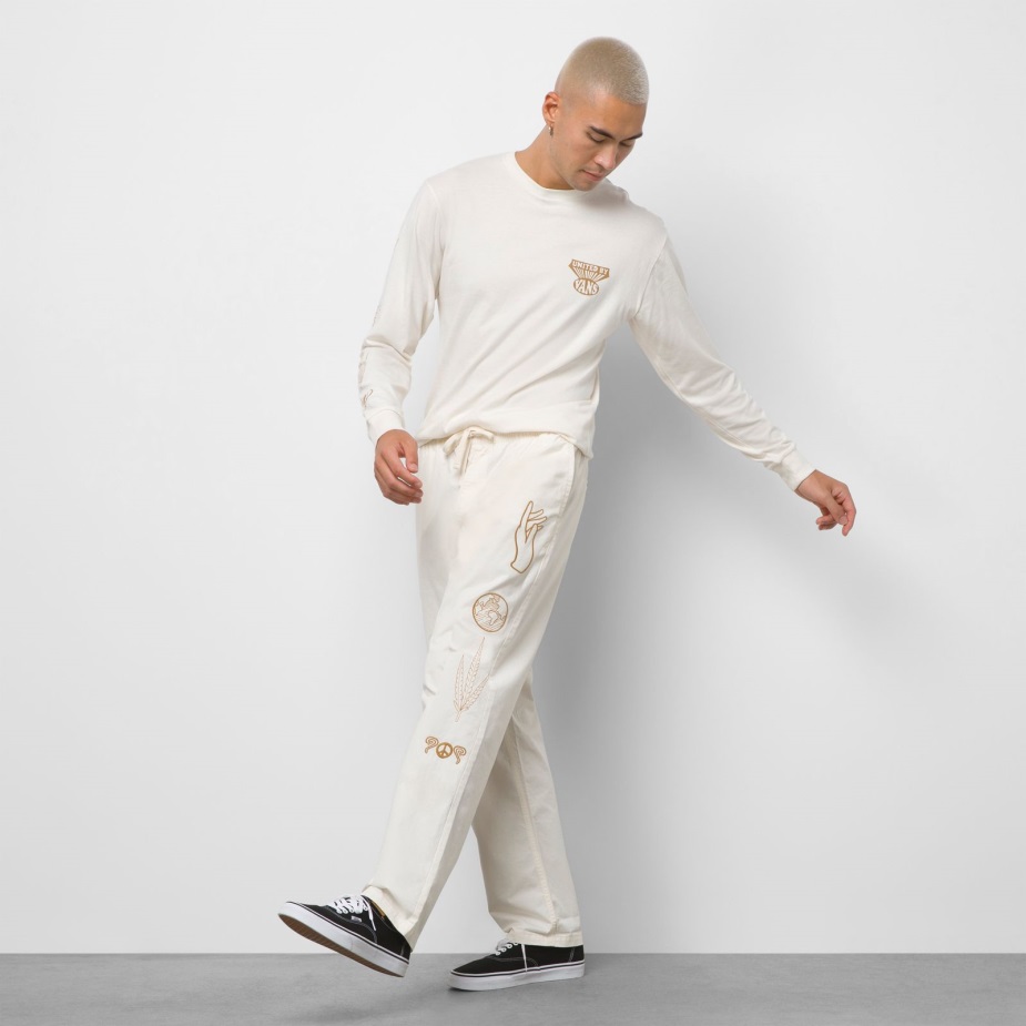 Vans σειρά χαλαρό κωνικό ελαστικό παντελόνι μέσης αντίκα λευκό-καφέ