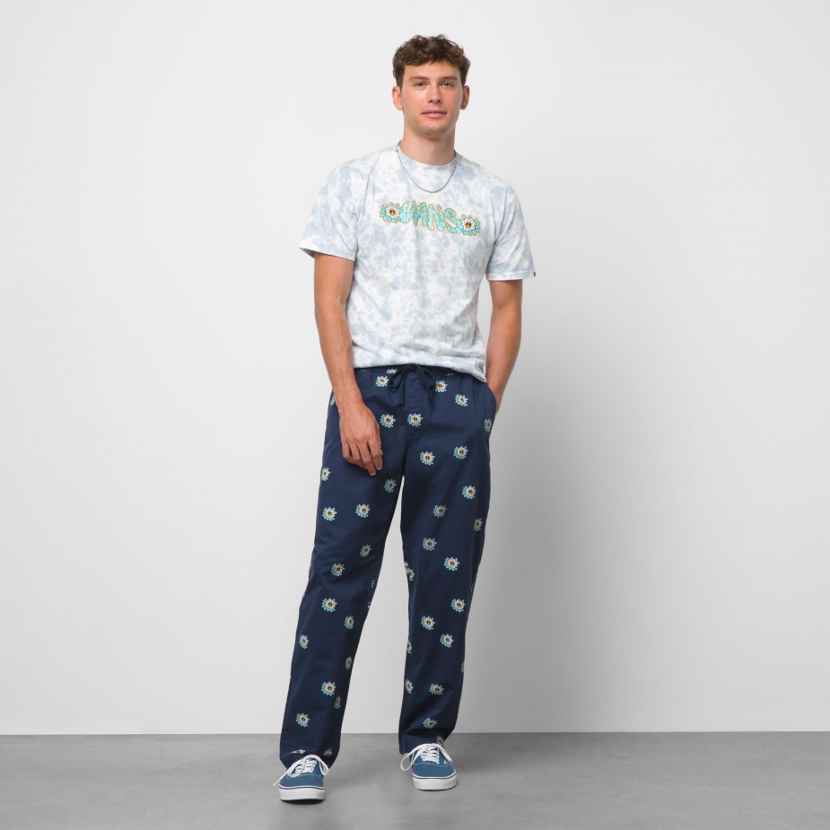 Vans σειρά φαρδύ κωνικό ελαστικό φόρεμα παντελόνι μέσης μπλε-λευκό