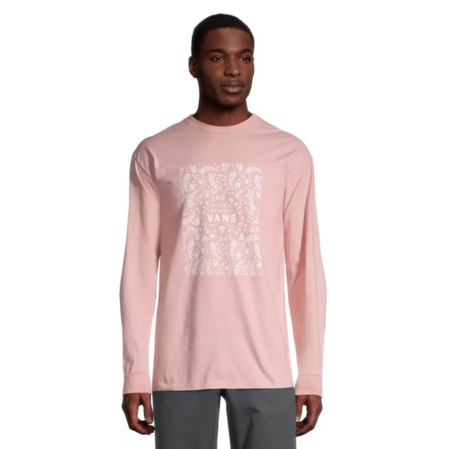 Vans ανδρικό μπλουζάκι Bandana Paisley με μακρυμάνικο λαιμόκοψη βαμβακερό λογότυπο τσέπη απαλό τριαντάφυλλο