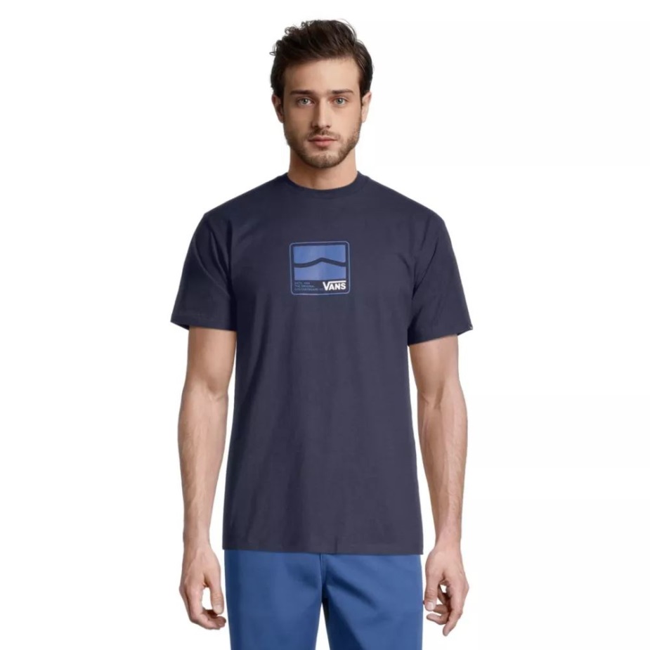 Vans ανδρικό μπλουζάκι υψηλής ποιότητας με κοντό μανίκι βαμβακερό λαιμόκοψη λογότυπο λευκό