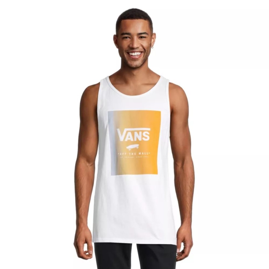 Vans ανδρικό κουτί εμπριμέ φανελάκι βαμβακερό αμάνικο λευκό μπαλάντα μπλε